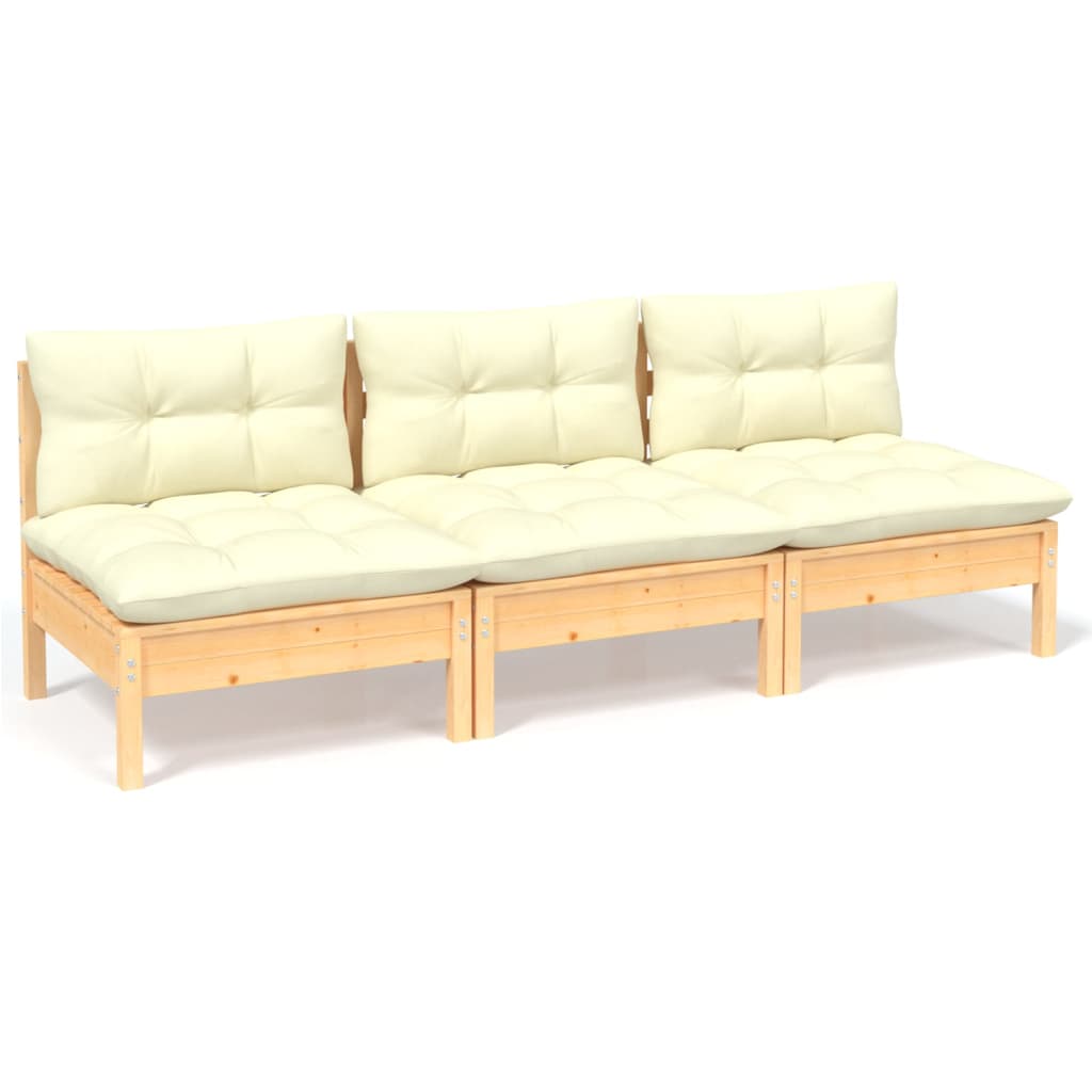 3-Seater Garden Sofa with Cream Cushions Solid Pinewood - Newstart Furniture