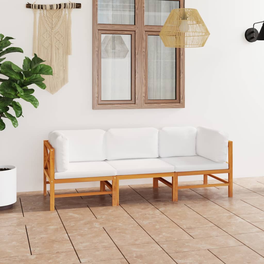 3-Seater Garden Sofa with Cream Cushions Solid Teak Wood - Newstart Furniture