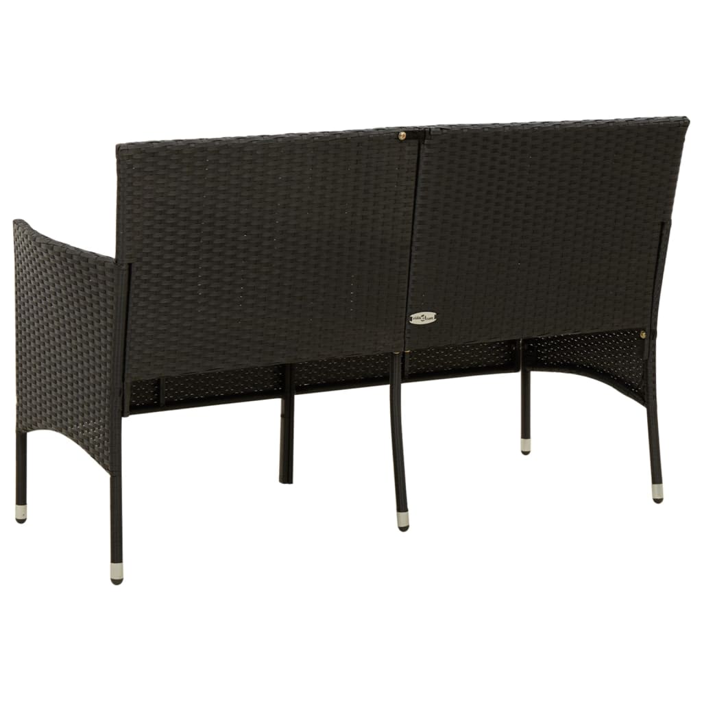 3-Seater Garden Sofa with Cushion Black Poly Rattan - Newstart Furniture