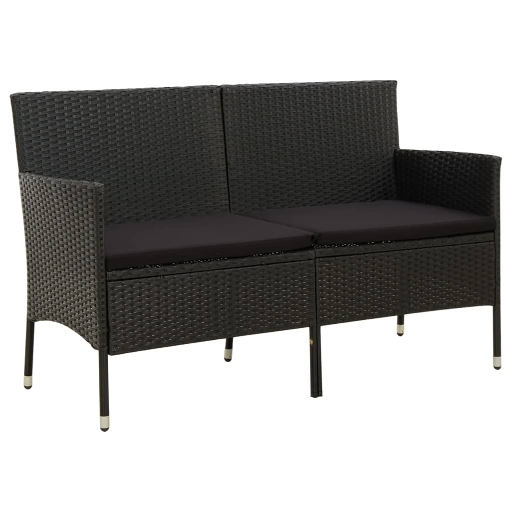 3-Seater Garden Sofa with Cushion Black Poly Rattan - Newstart Furniture