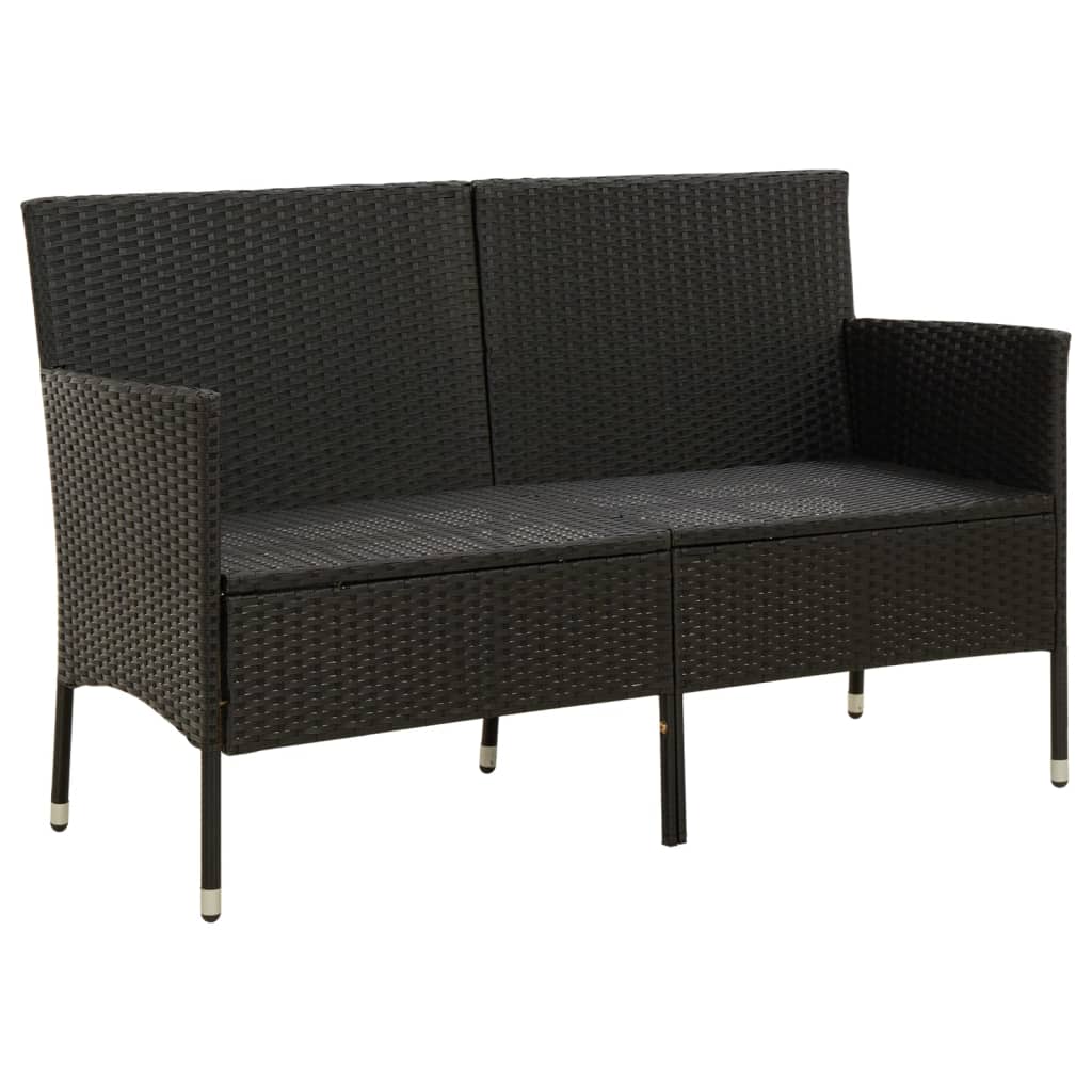 3-Seater Garden Sofa with Cushion Black Poly Rattan - Newstart Furniture