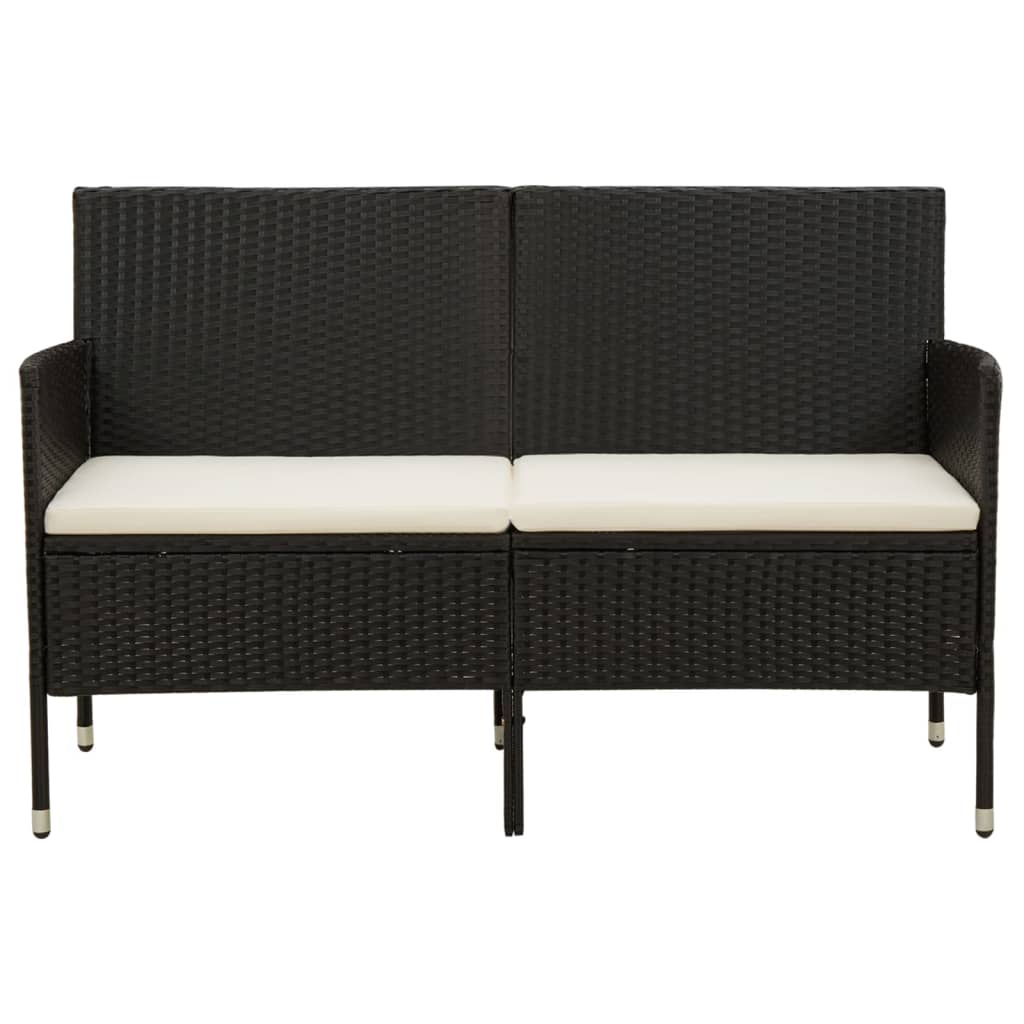 3-Seater Garden Sofa with Cushion Black Poly Rattan - Newstart Furniture