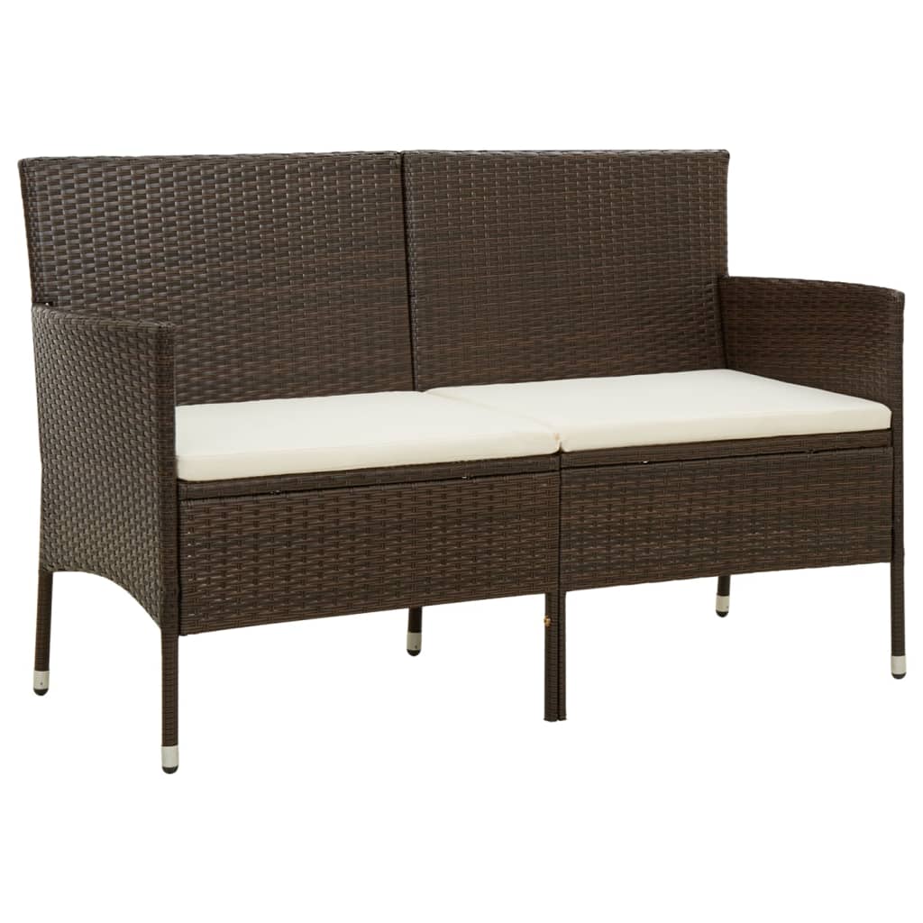 3-Seater Garden Sofa with Cushion Brown Poly Rattan - Newstart Furniture