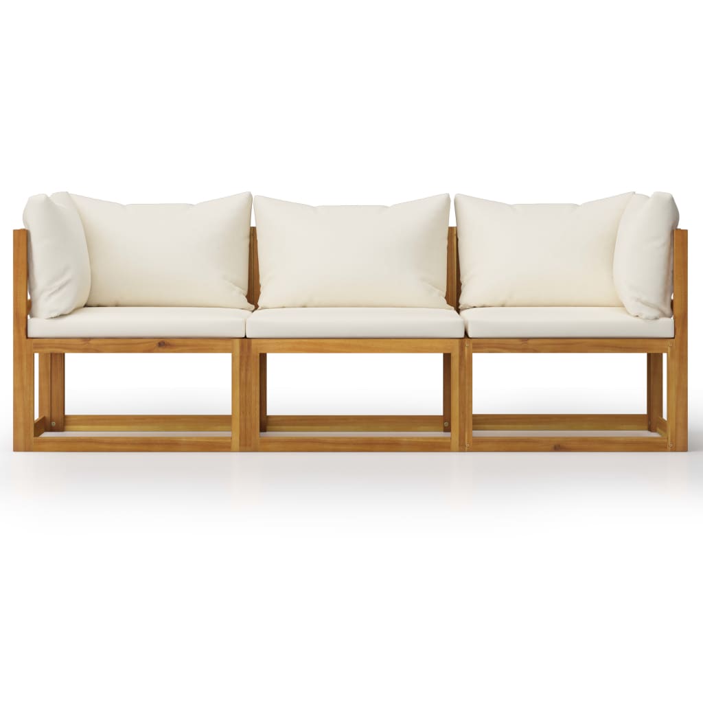 3-Seater Garden Sofa with Cushion Cream Solid Acacia Wood - Newstart Furniture