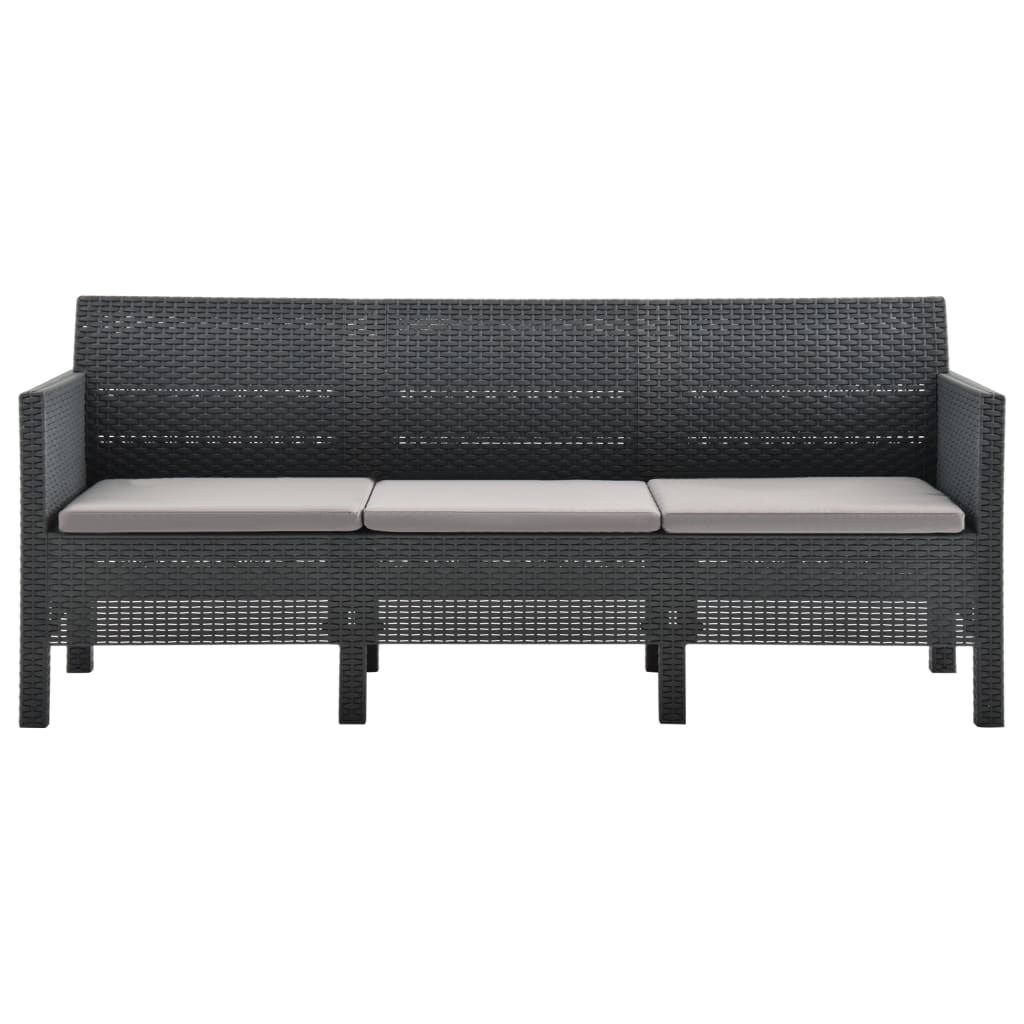 3-Seater Garden Sofa with Cushions Anthracite PP Rattan - Newstart Furniture