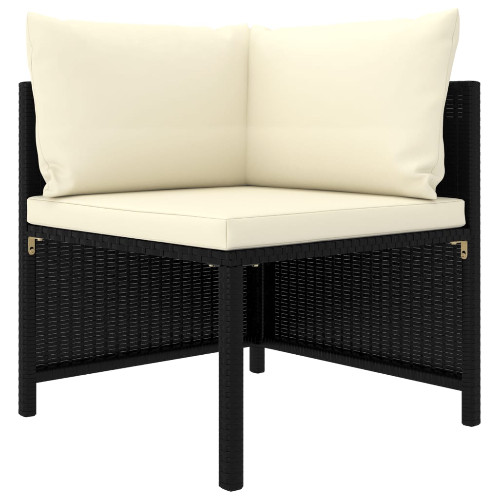 3-Seater Garden Sofa with Cushions Black Poly Rattan - Newstart Furniture