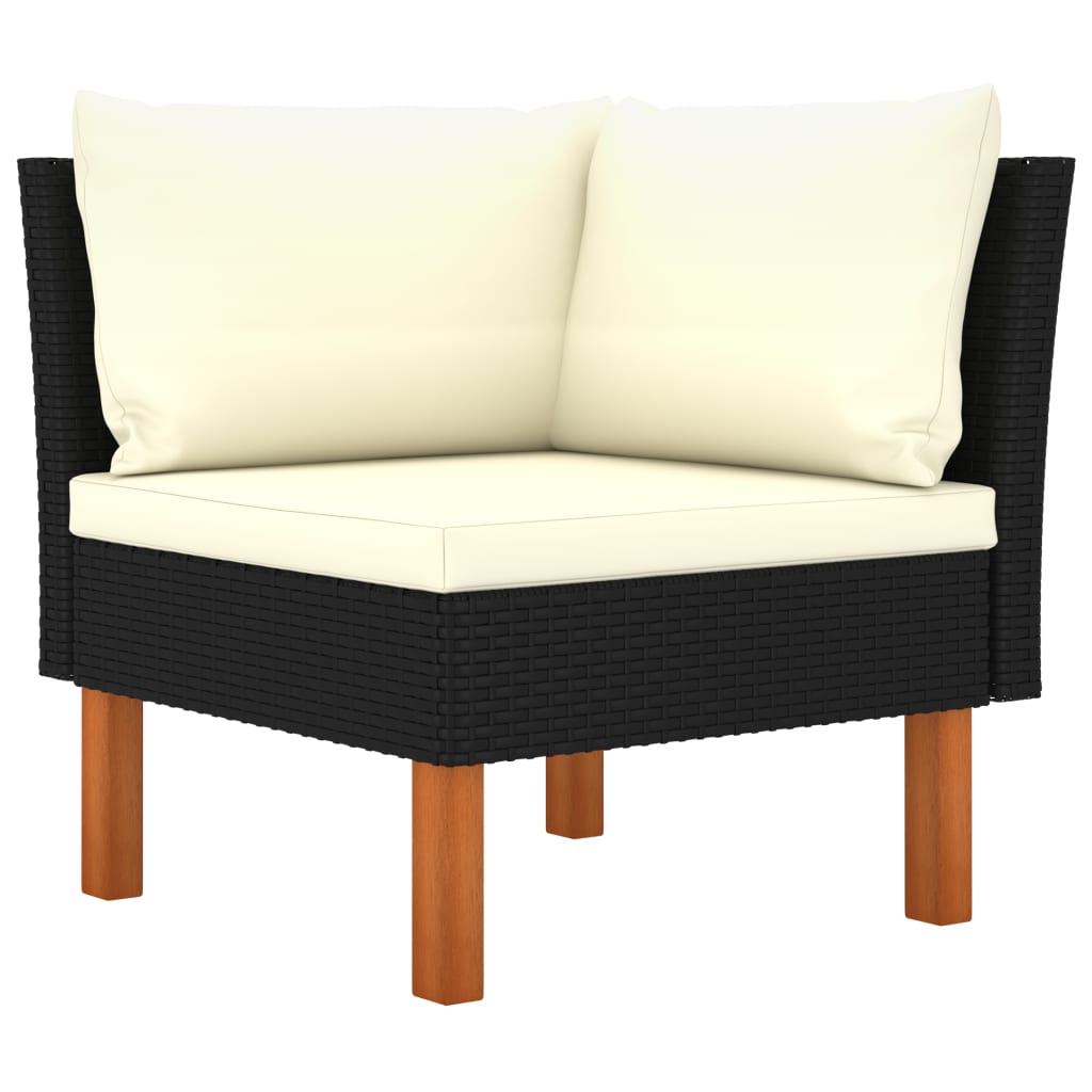 3-Seater Garden Sofa with Cushions Black Poly Rattan - Newstart Furniture