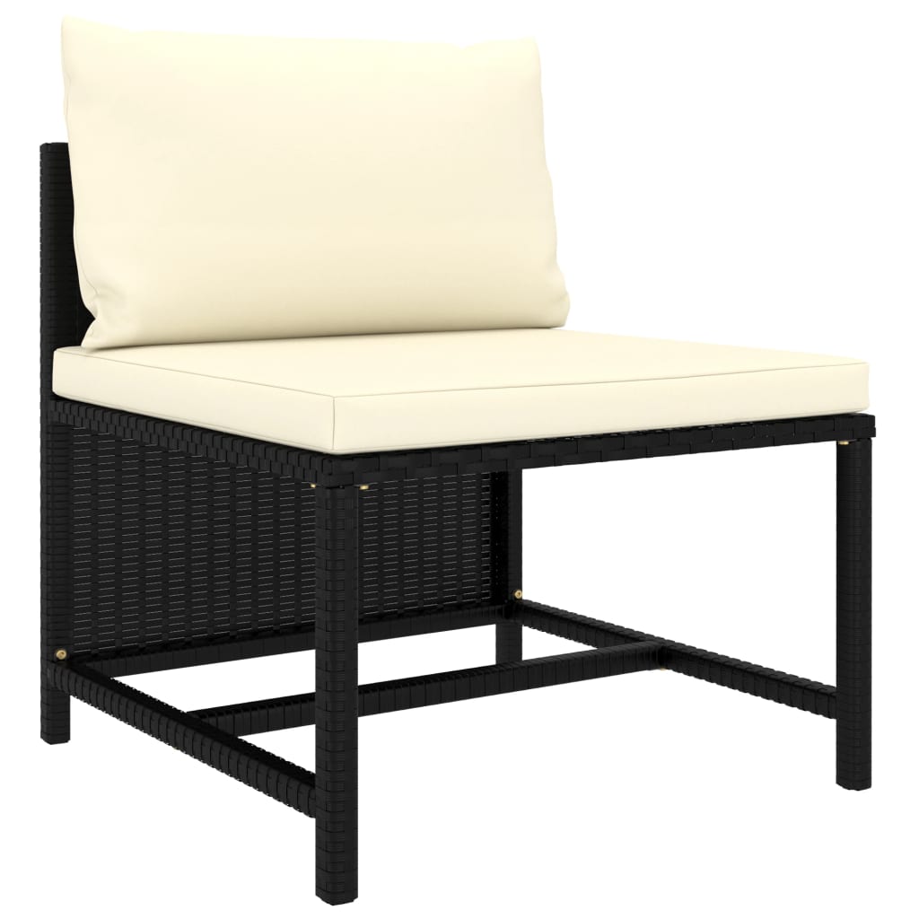 3-Seater Garden Sofa with Cushions Black Poly Rattan - Newstart Furniture