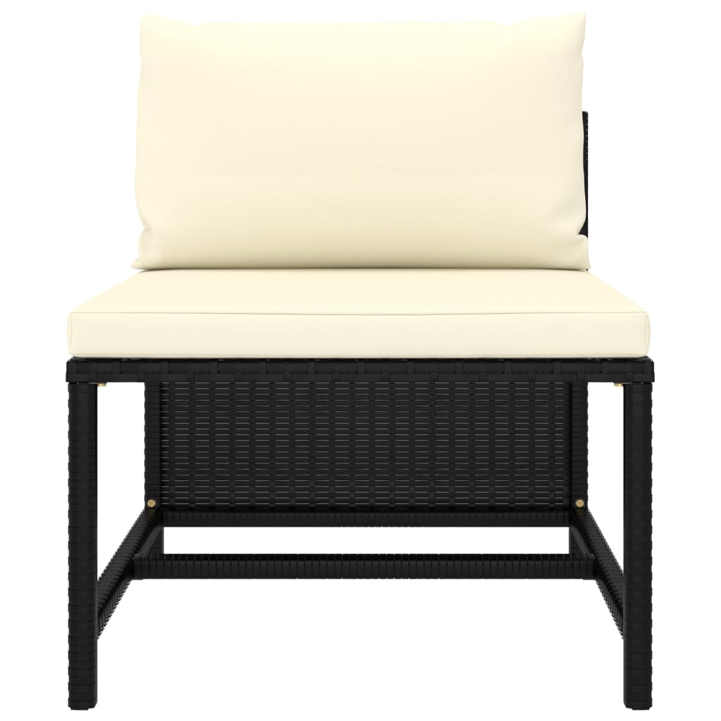 3-Seater Garden Sofa with Cushions Black Poly Rattan - Newstart Furniture