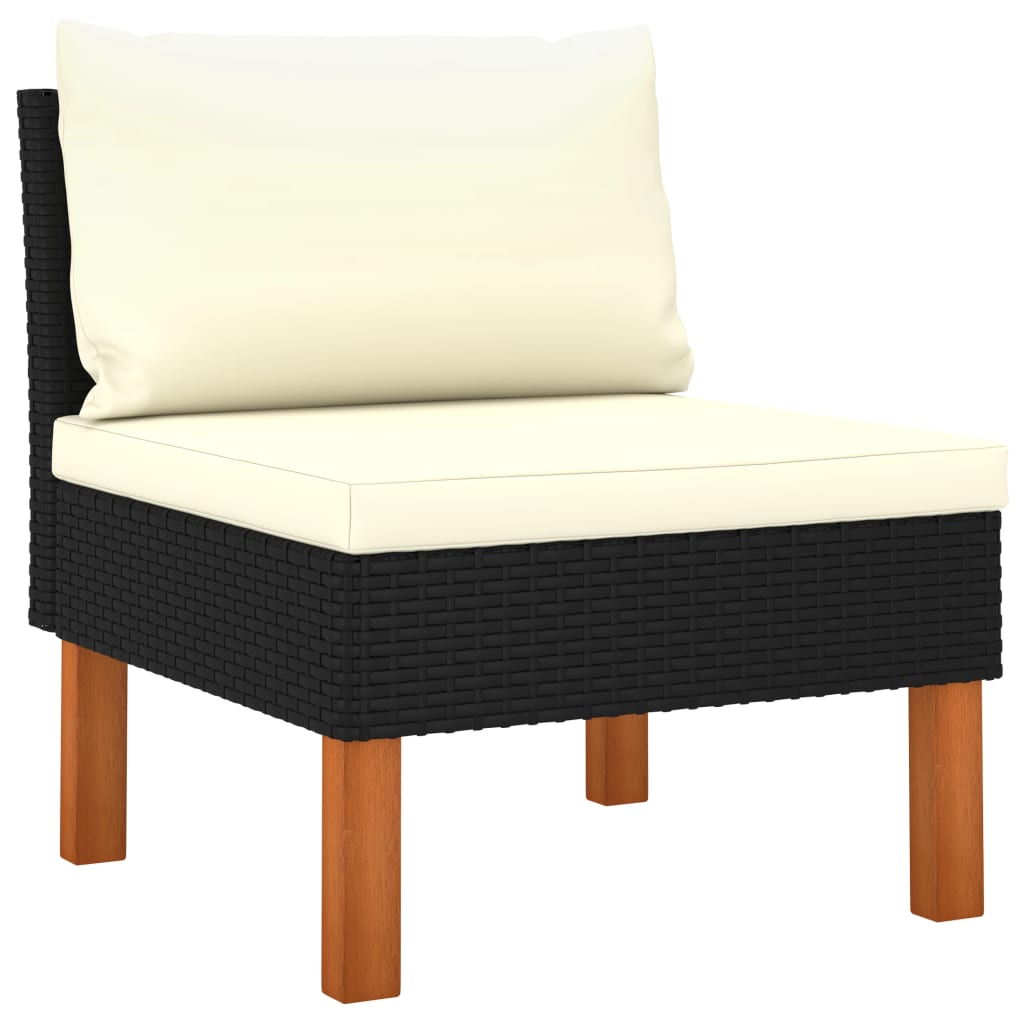 3-Seater Garden Sofa with Cushions Black Poly Rattan - Newstart Furniture