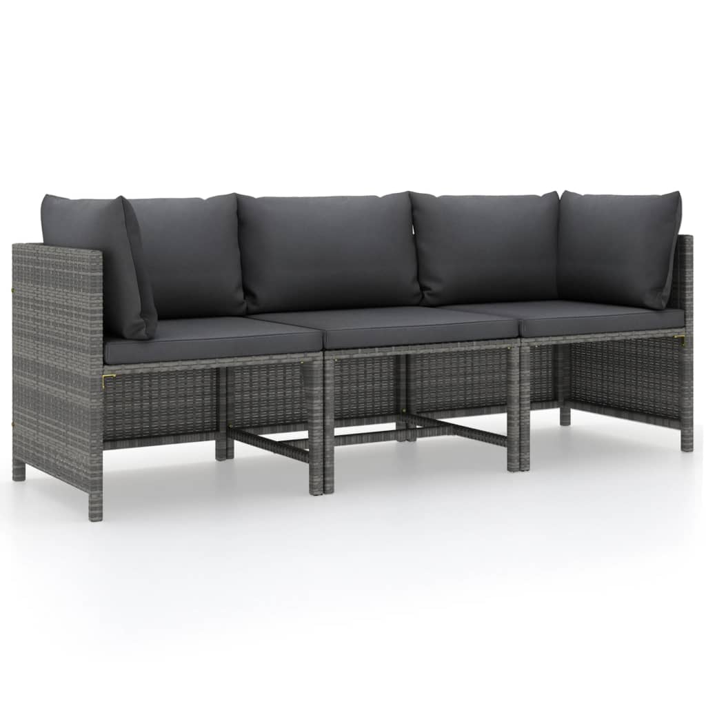 3-Seater Garden Sofa with Cushions Grey Poly Rattan - Newstart Furniture