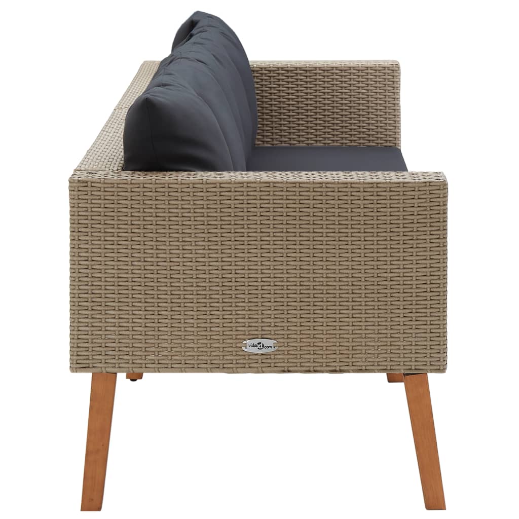 3-Seater Garden Sofa with Cushions Poly Rattan Beige - Newstart Furniture