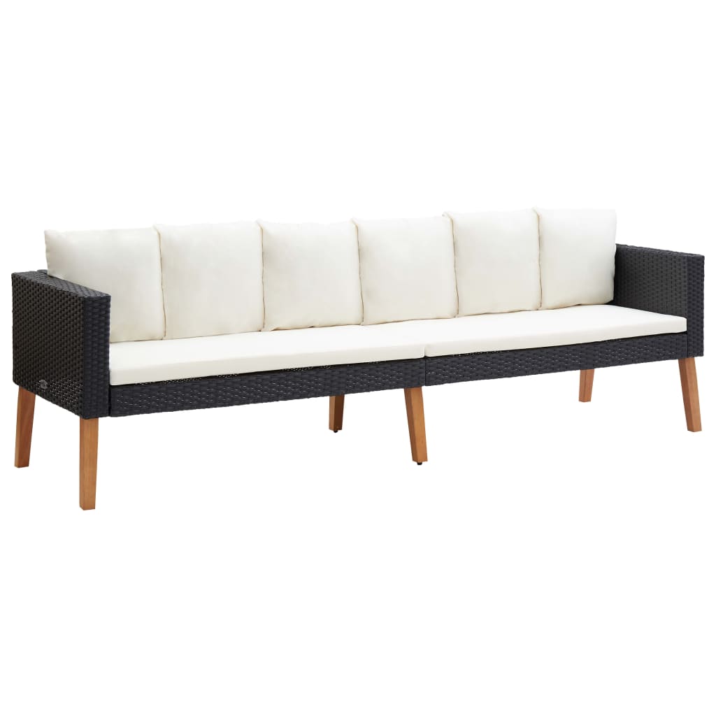 3-Seater Garden Sofa with Cushions Poly Rattan Black - Newstart Furniture