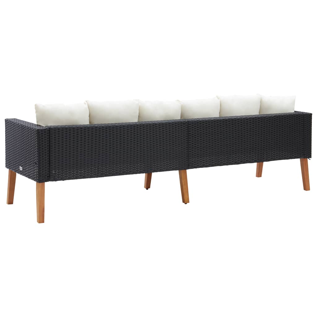 3-Seater Garden Sofa with Cushions Poly Rattan Black - Newstart Furniture