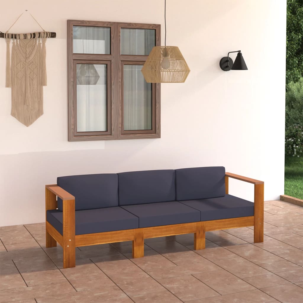 3-Seater Garden Sofa with Dark Grey Cushions Acacia Wood - Newstart Furniture