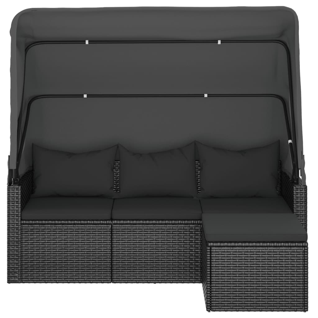3-Seater Garden Sofa with Roof and Footstool Black Poly Rattan - Newstart Furniture