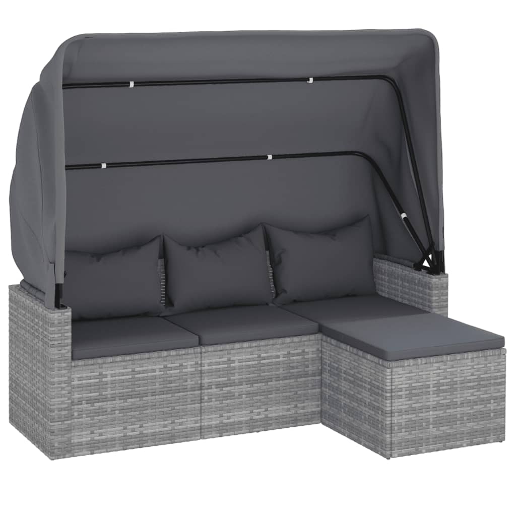 3-Seater Garden Sofa with Roof and Footstool Grey Poly Rattan - Newstart Furniture