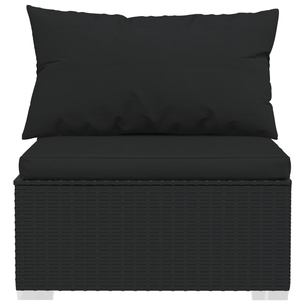 3-Seater Sofa with Cushions Black Poly Rattan - Newstart Furniture