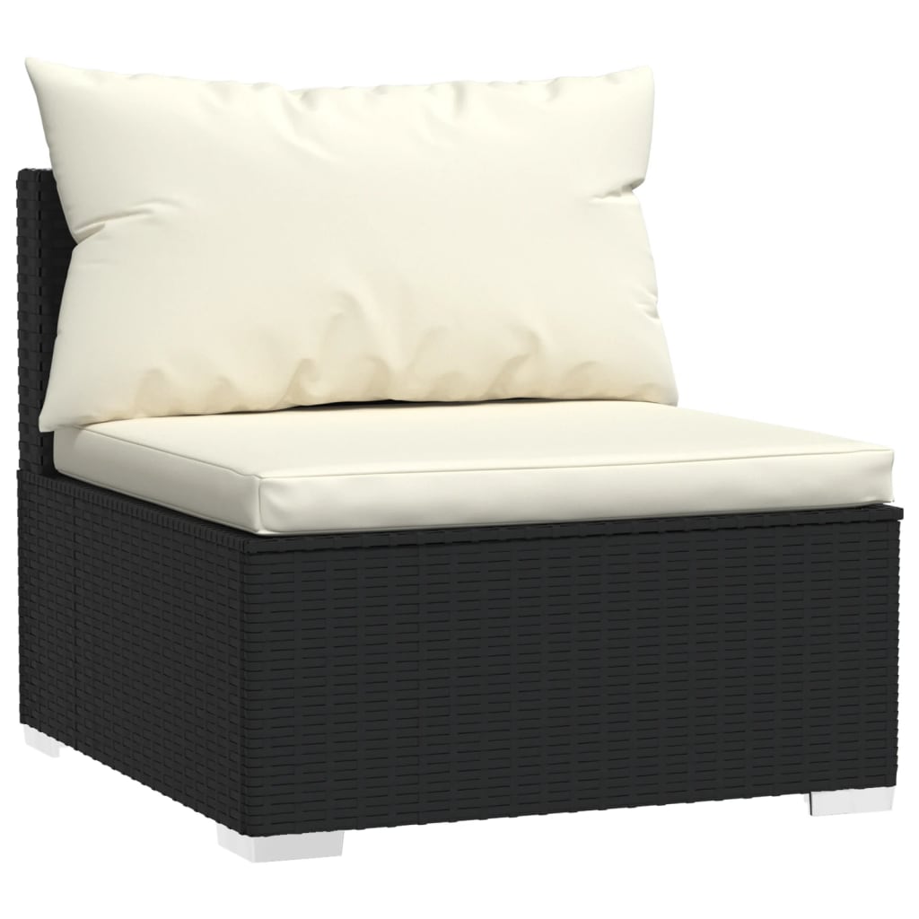 3-Seater Sofa with Cushions Black Poly Rattan - Newstart Furniture