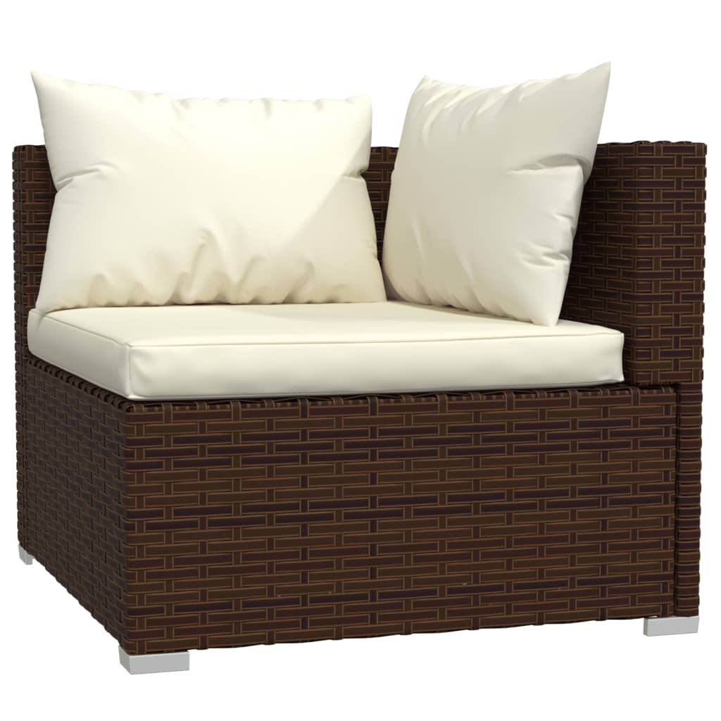 3-Seater Sofa with Cushions Brown Poly Rattan - Newstart Furniture