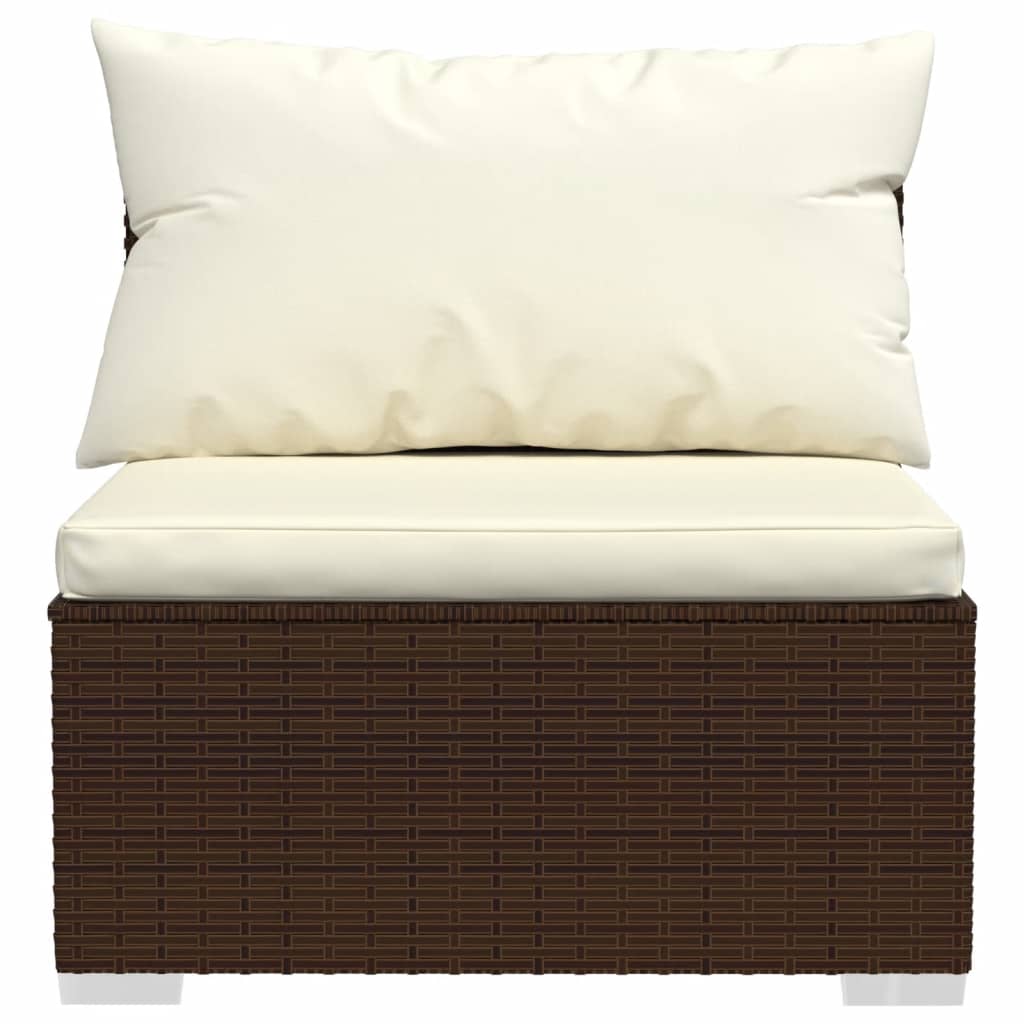 3-Seater Sofa with Cushions Brown Poly Rattan - Newstart Furniture