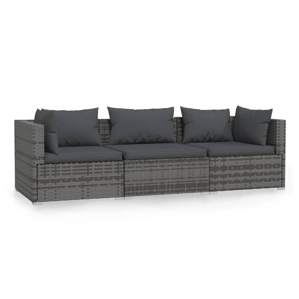 3-Seater Sofa with Cushions Grey Poly Rattan - Newstart Furniture