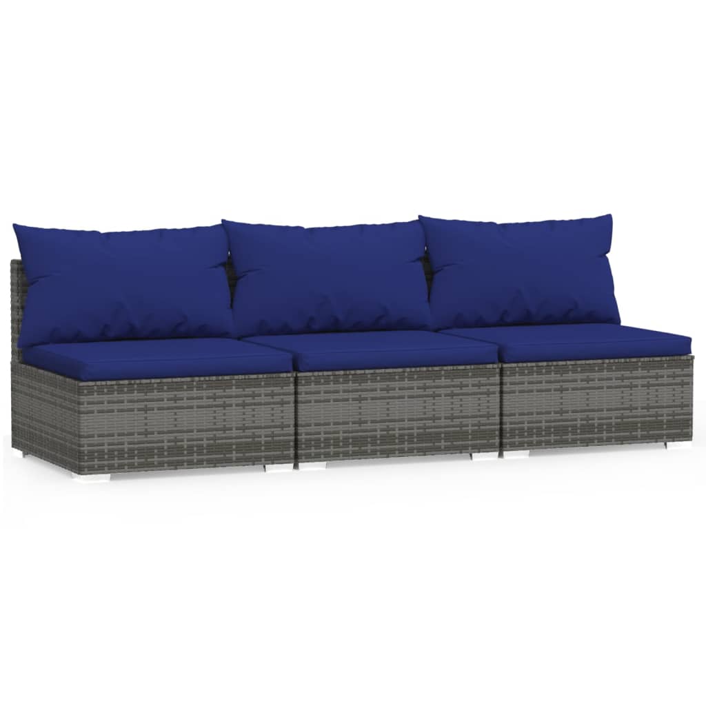 3-Seater Sofa with Cushions Grey Poly Rattan - Newstart Furniture