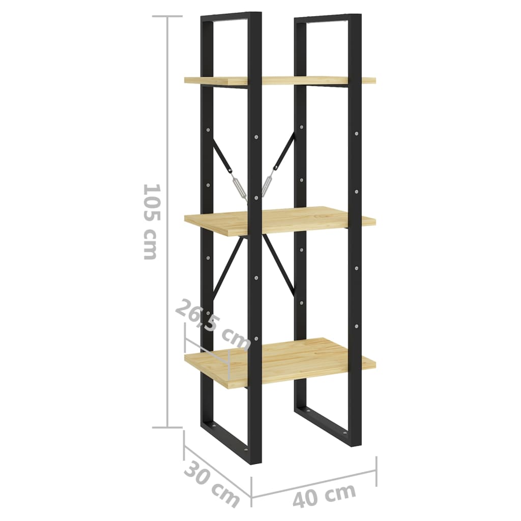 3-Tier Book Cabinet 40x30x105 cm Solid Pinewood - Newstart Furniture