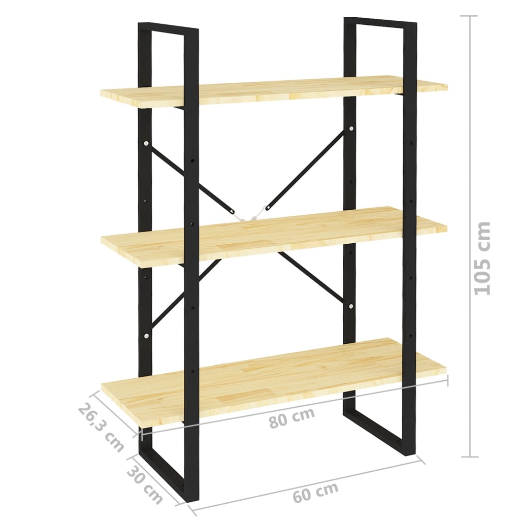 3-Tier Book Cabinet 80x30x105 cm Solid Pine Wood - Newstart Furniture