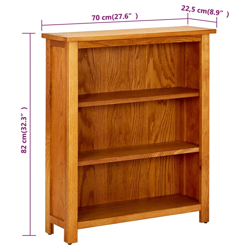 3-Tier Bookcase 70x22.5x82 cm Solid Oak Wood - Newstart Furniture