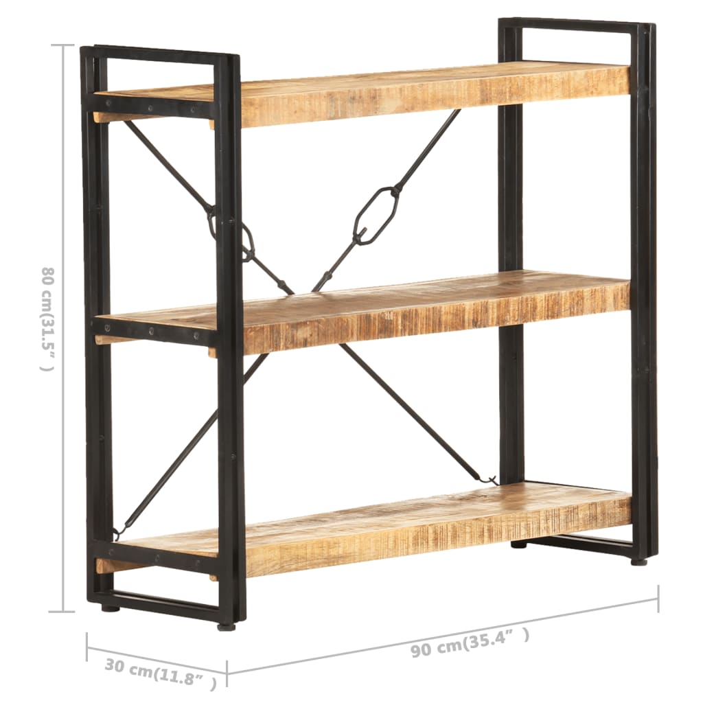 3-Tier Bookcase 90x30x80 cm Solid Mango Wood - Newstart Furniture