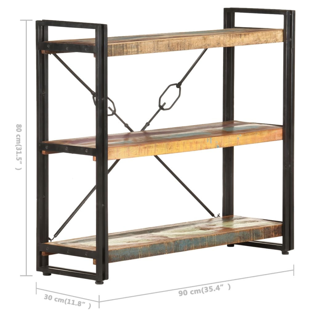 3-Tier Bookcase 90x30x80 cm Solid Reclaimed Wood - Newstart Furniture