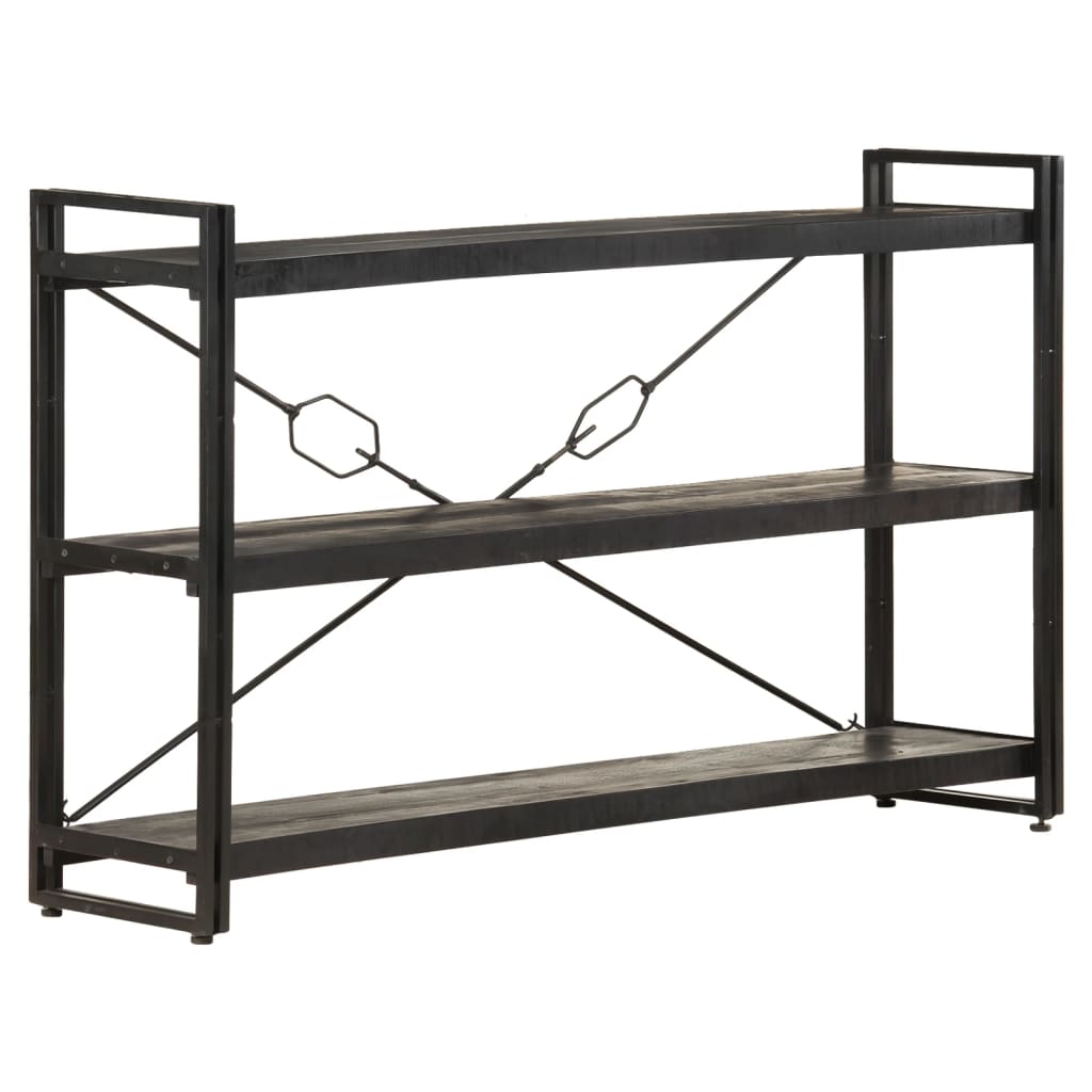 3-Tier Bookcase Black 140x30x80 cm Solid Mango Wood - Newstart Furniture