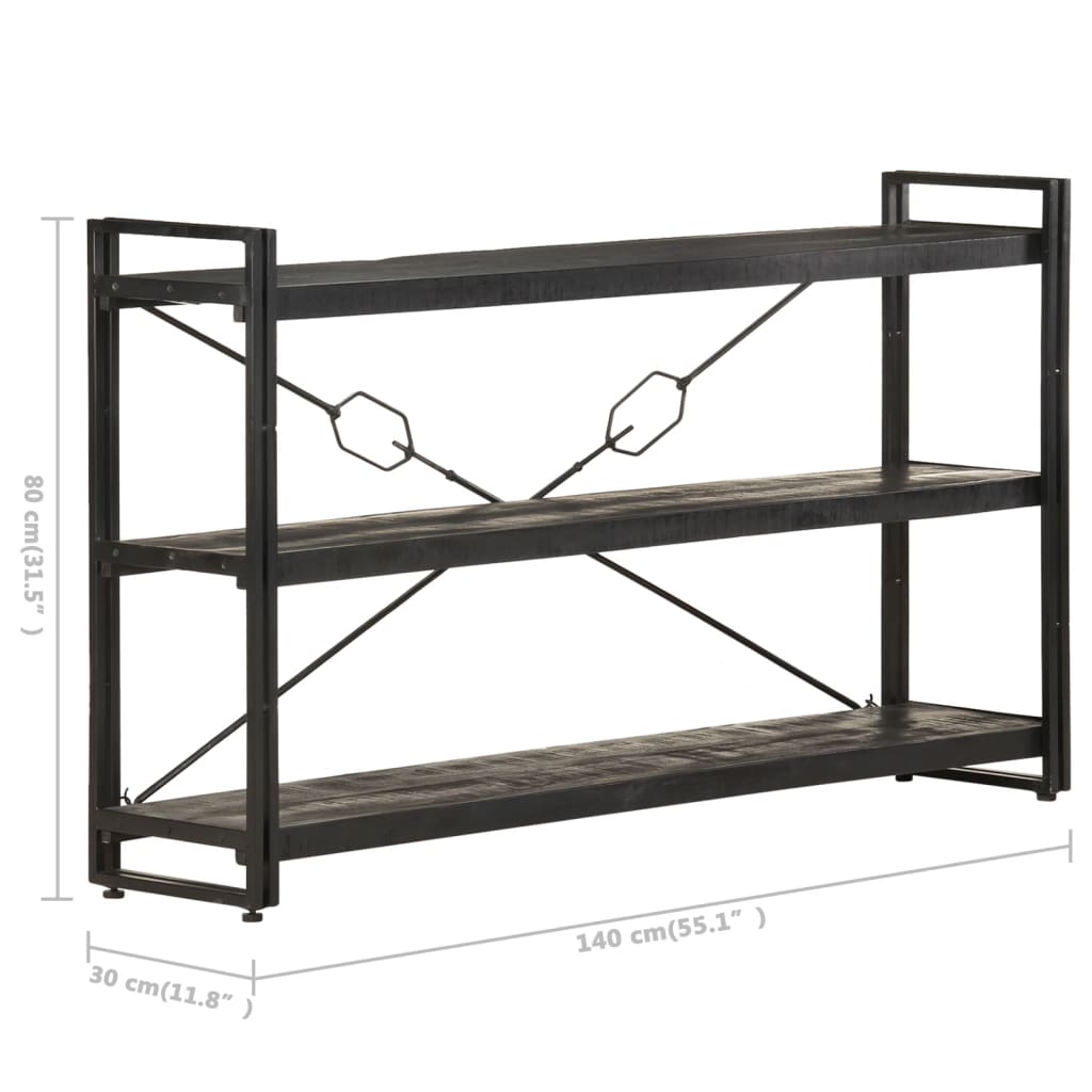 3-Tier Bookcase Black 140x30x80 cm Solid Mango Wood - Newstart Furniture