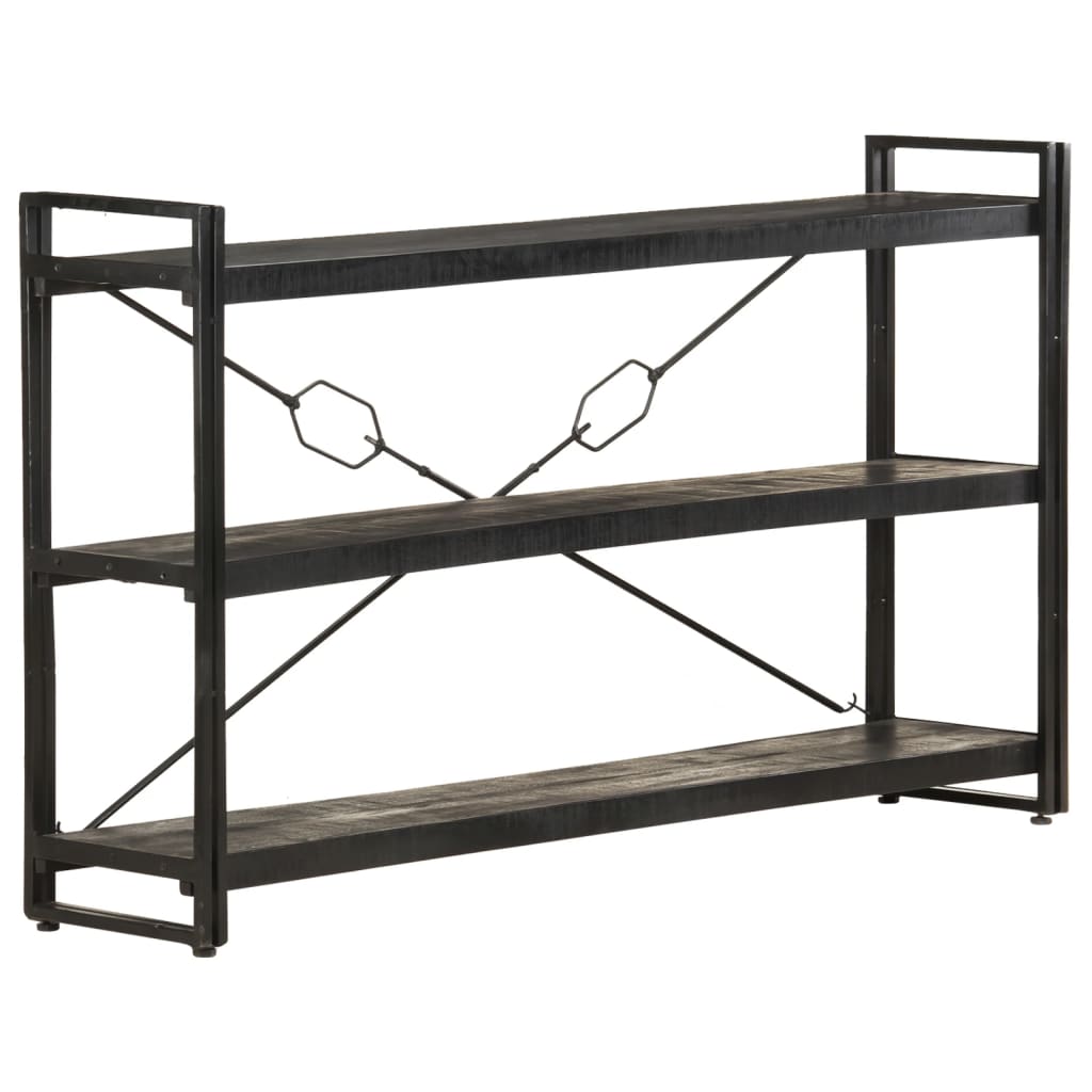 3-Tier Bookcase Black 140x30x80 cm Solid Mango Wood - Newstart Furniture