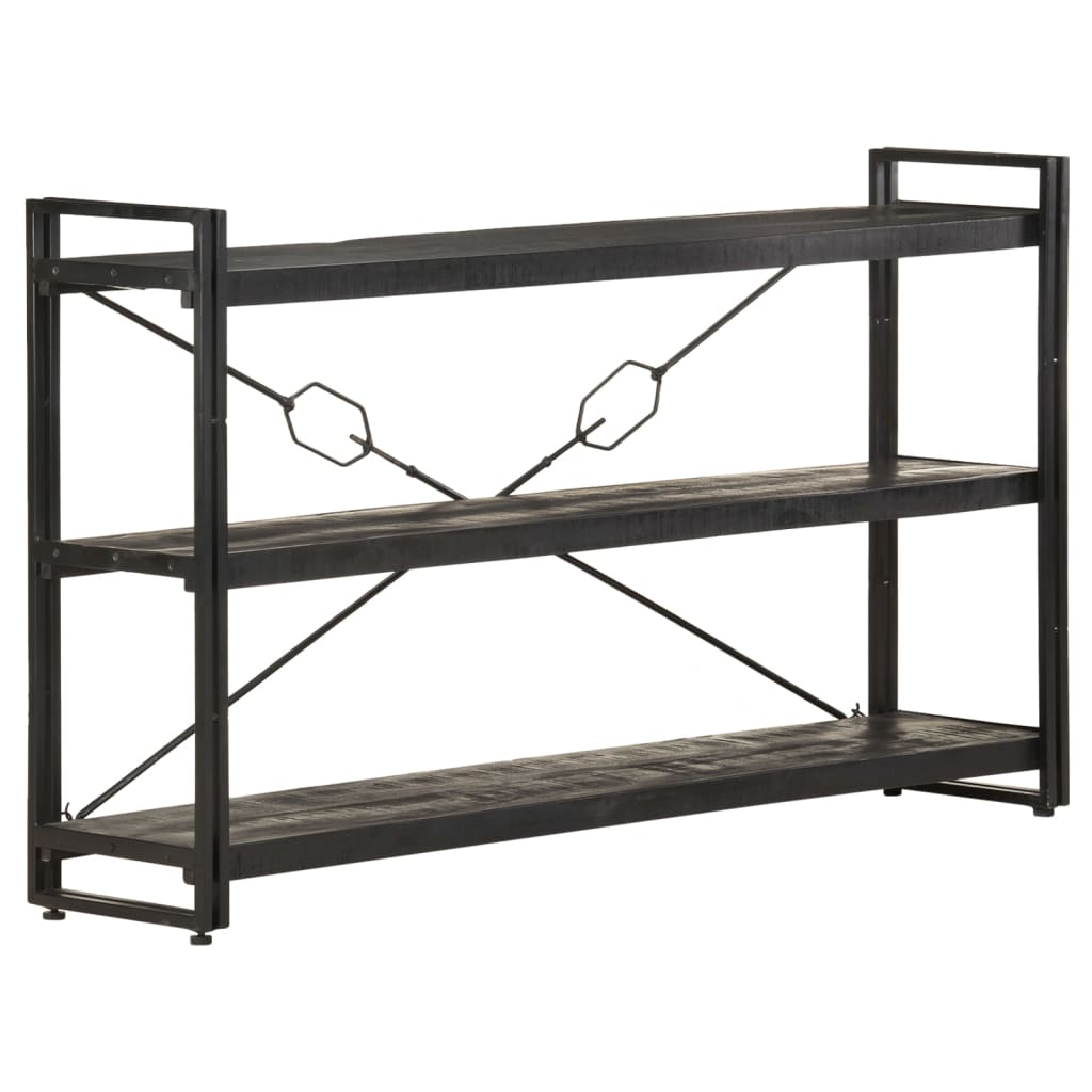 3-Tier Bookcase Black 140x30x80 cm Solid Mango Wood - Newstart Furniture