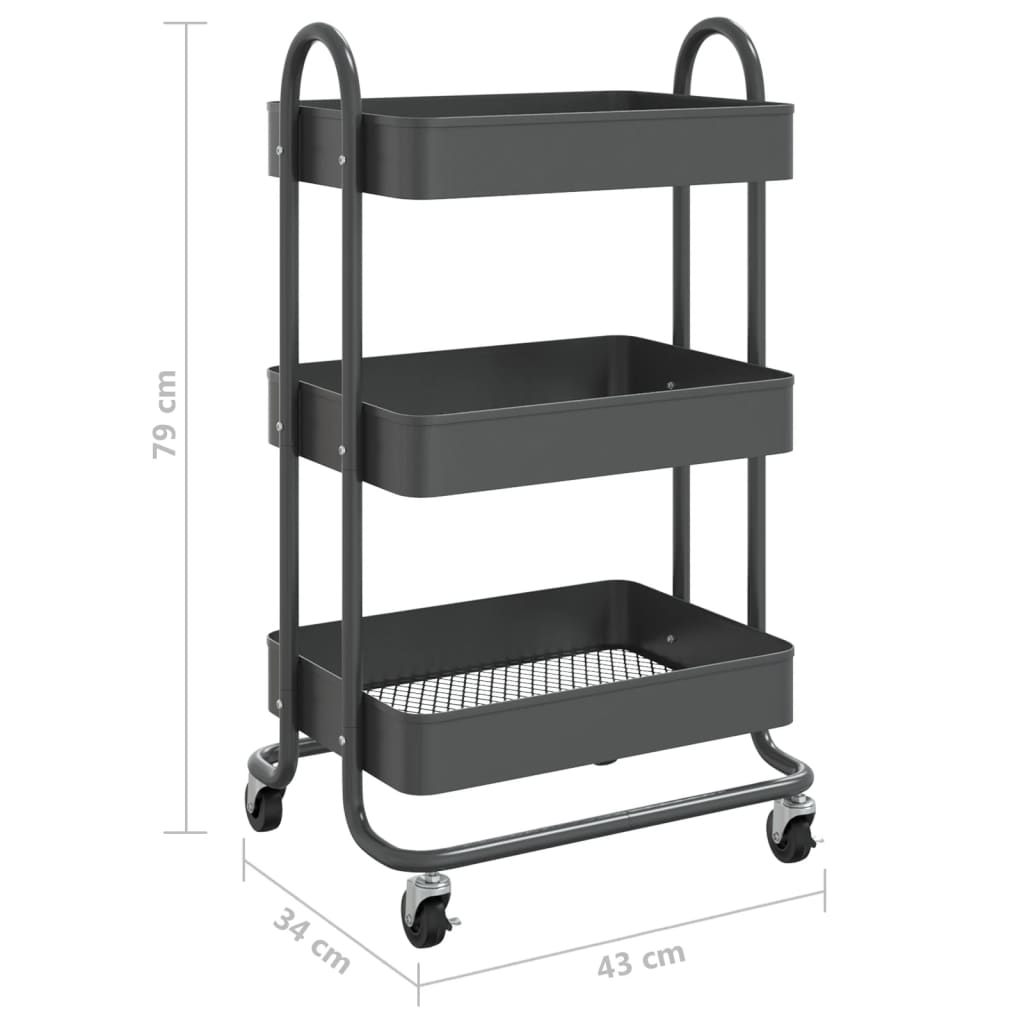 3-Tier Trolley Anthracite 43x34x79 cm Steel - Newstart Furniture