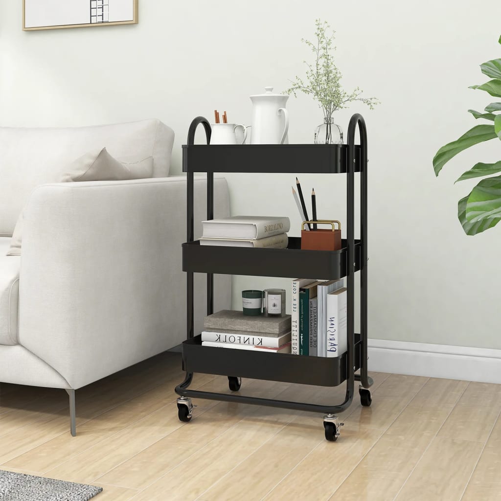 3-Tier Trolley Black 43x34x79 cm Steel - Newstart Furniture