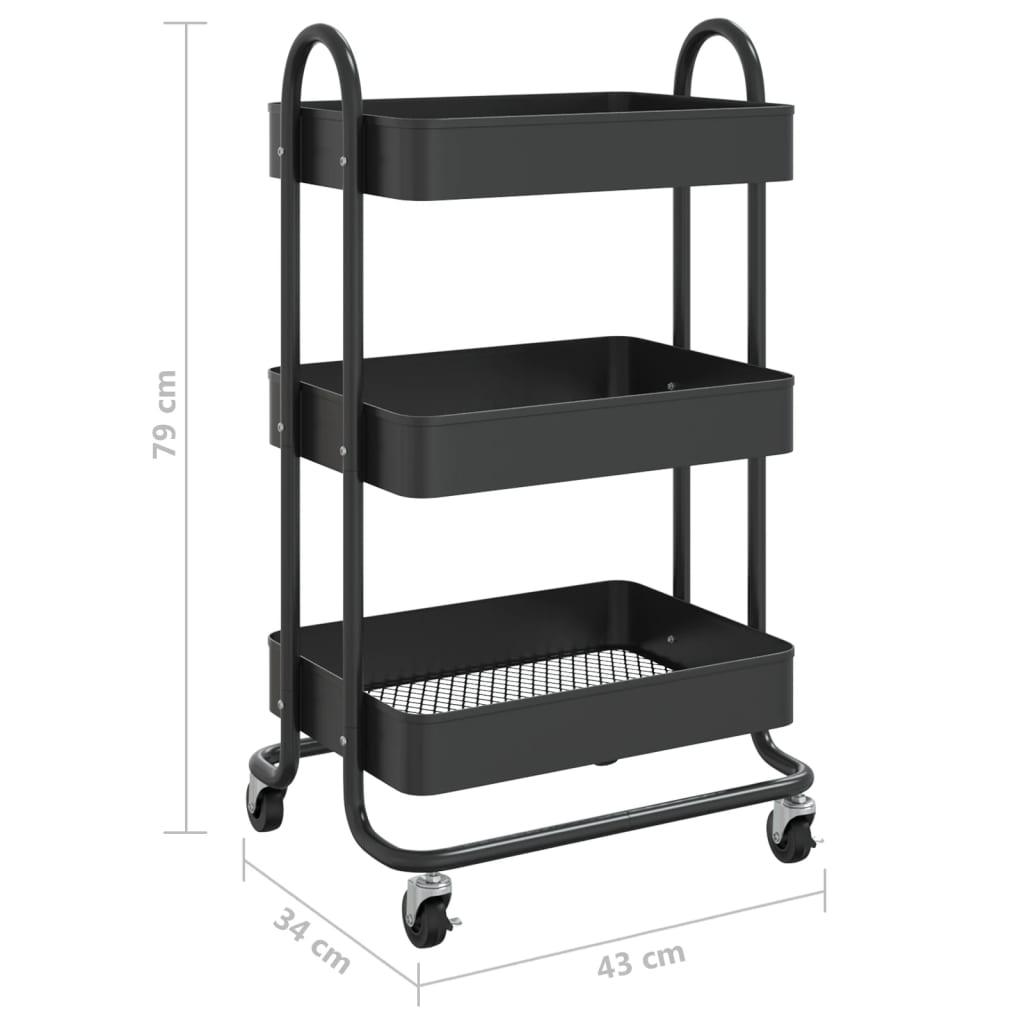 3-Tier Trolley Black 43x34x79 cm Steel - Newstart Furniture