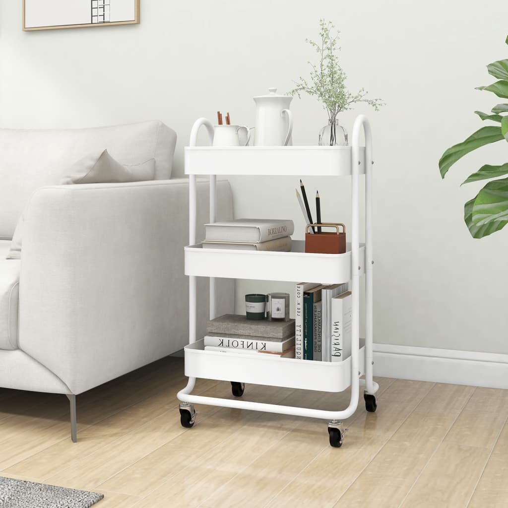 3-Tier Trolley White 43x34x79 cm Steel - Newstart Furniture