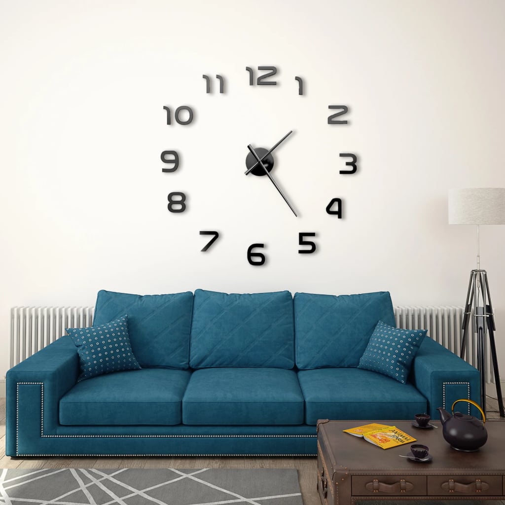 3D Wall Clock Modern Design 100 cm XXL Black - Newstart Furniture