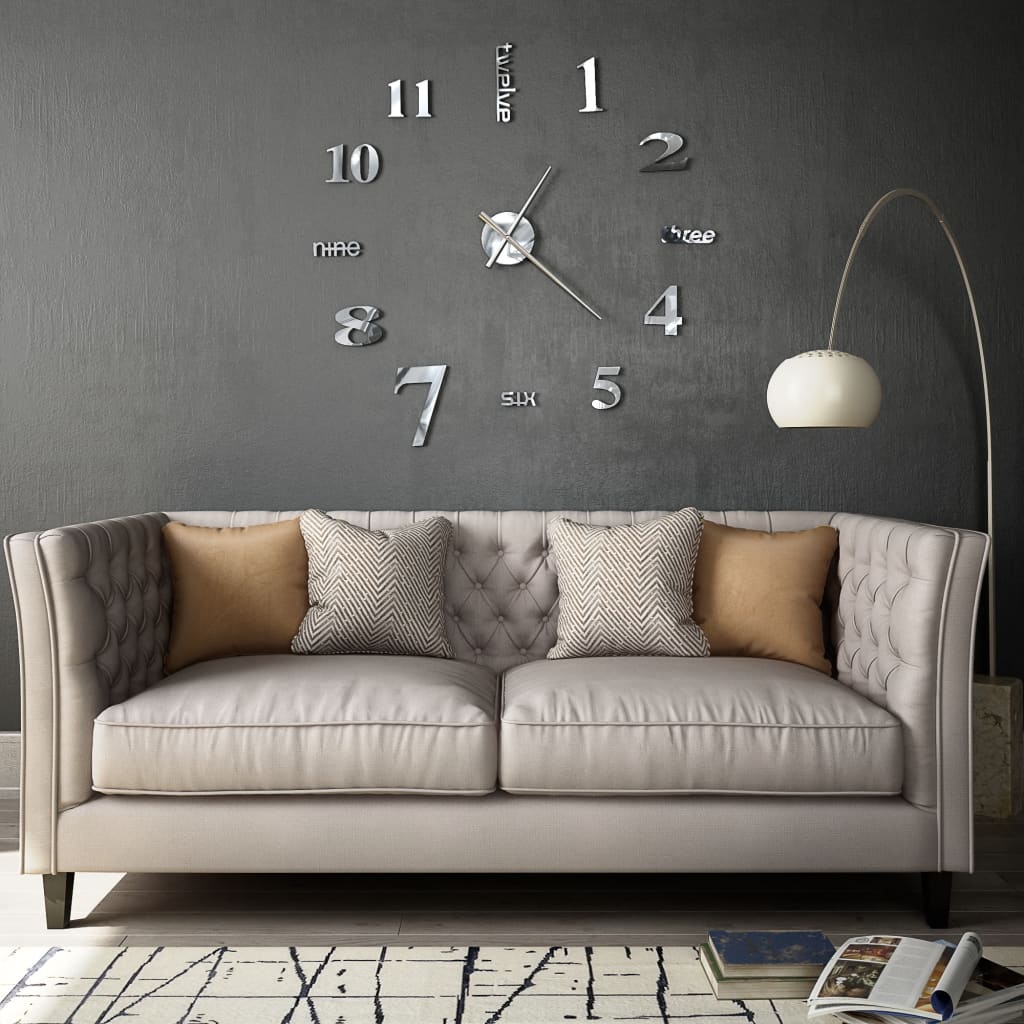 3D Wall Clock Modern Design 100 cm XXL Silver - Newstart Furniture