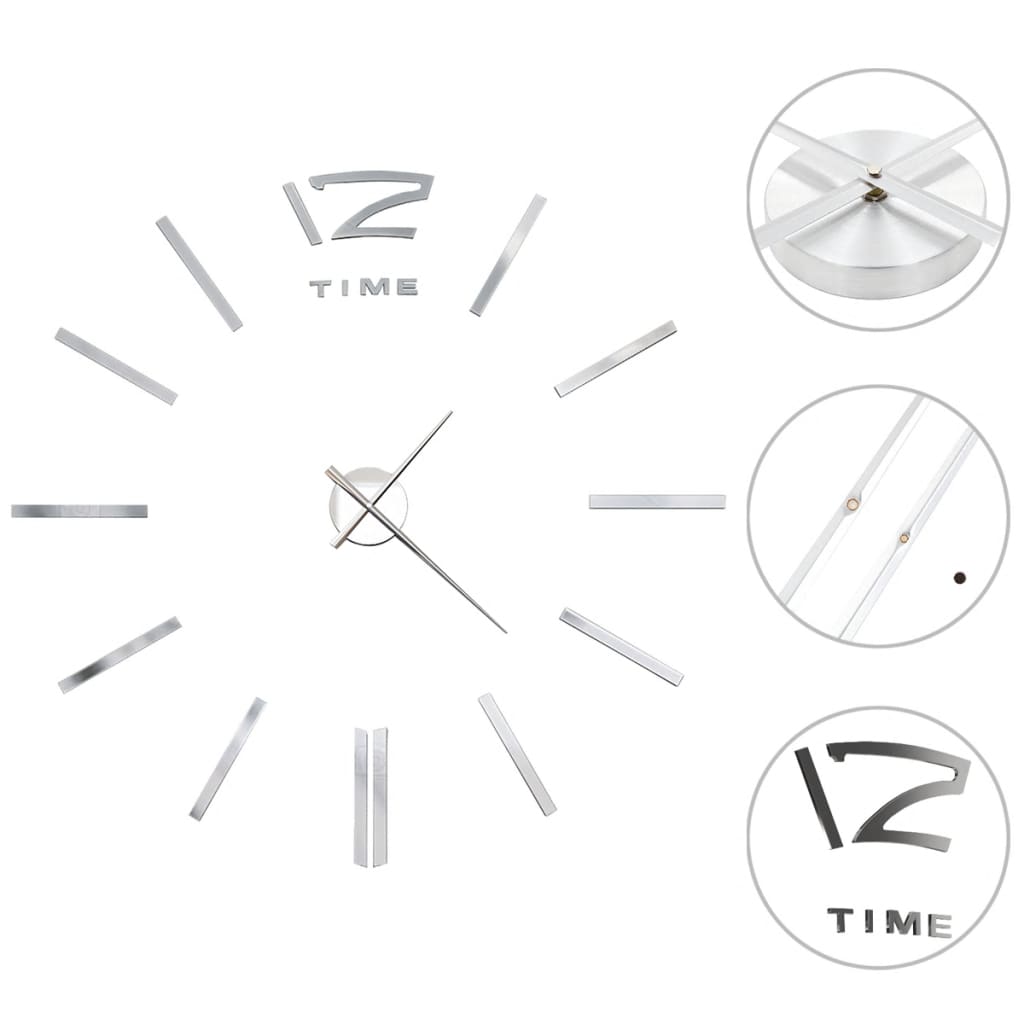 3D Wall Clock Modern Design 100 cm XXL Silver - Newstart Furniture