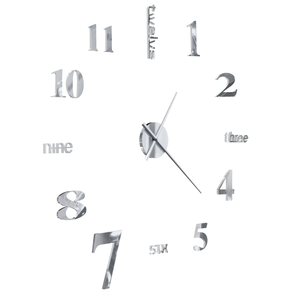 3D Wall Clock Modern Design 100 cm XXL Silver - Newstart Furniture