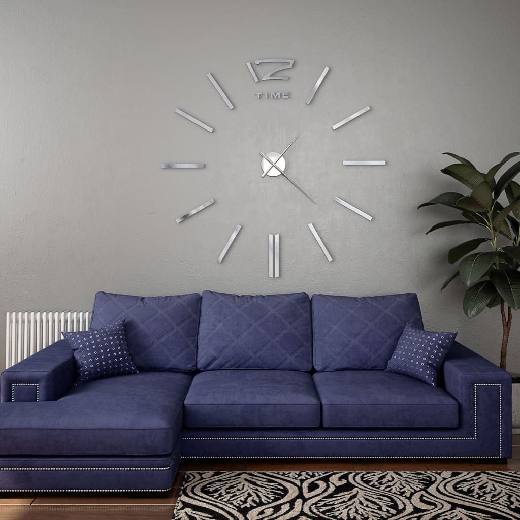 3D Wall Clock Modern Design 100 cm XXL Silver - Newstart Furniture