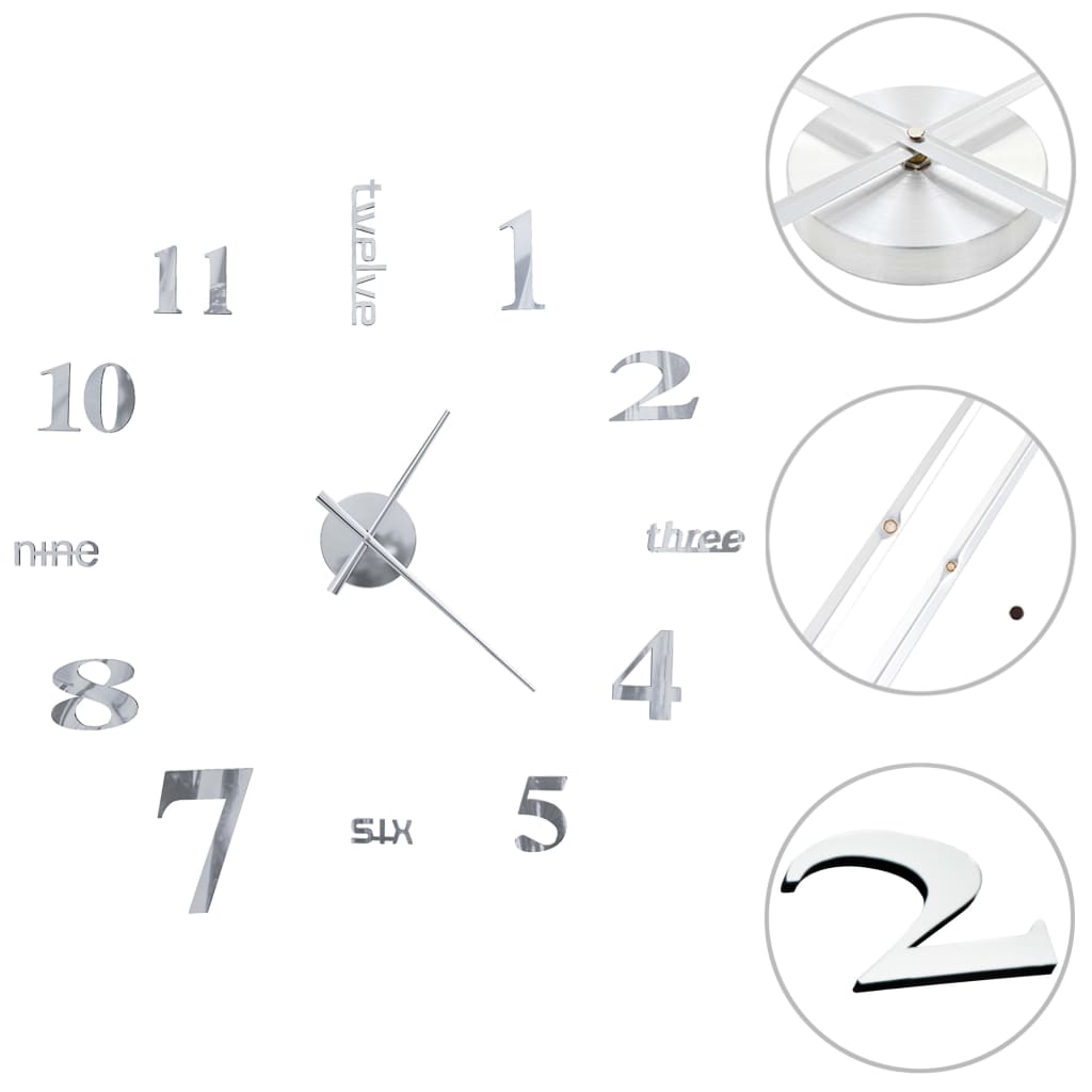 3D Wall Clock Modern Design 100 cm XXL Silver - Newstart Furniture