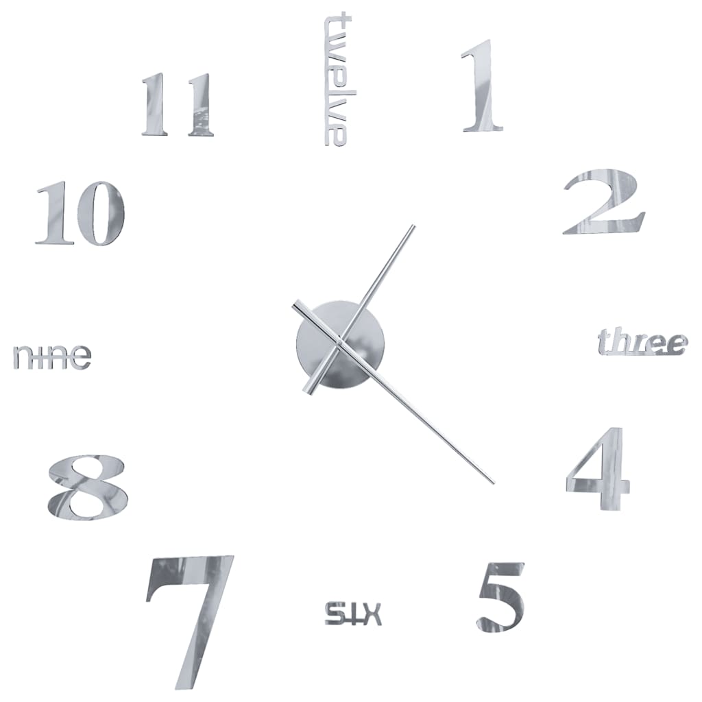 3D Wall Clock Modern Design 100 cm XXL Silver - Newstart Furniture