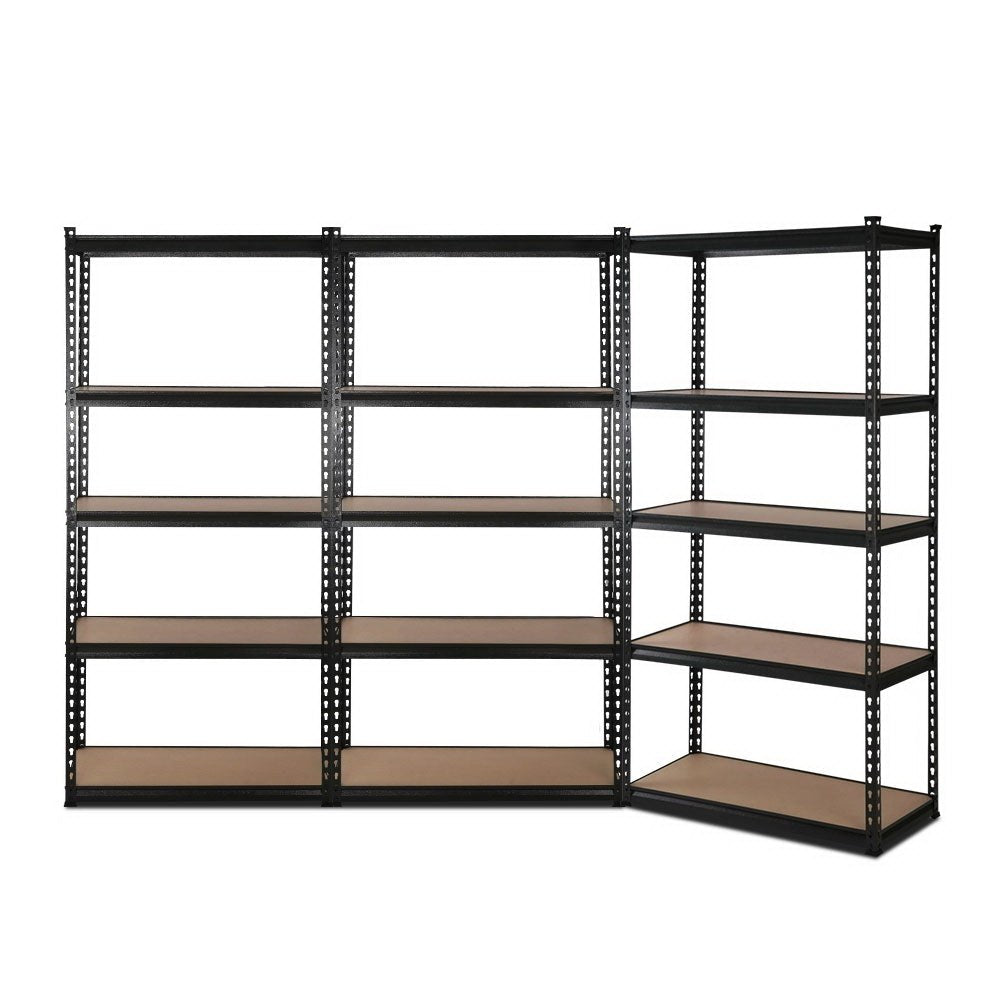 3x1.8M 5-Shelves Steel Warehouse Shelving Racking Garage Storage Rack Black - Newstart Furniture