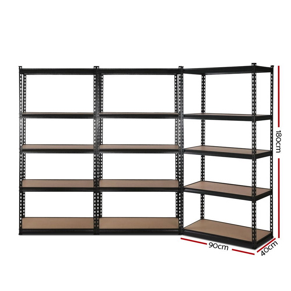 3x1.8M 5-Shelves Steel Warehouse Shelving Racking Garage Storage Rack Black - Newstart Furniture