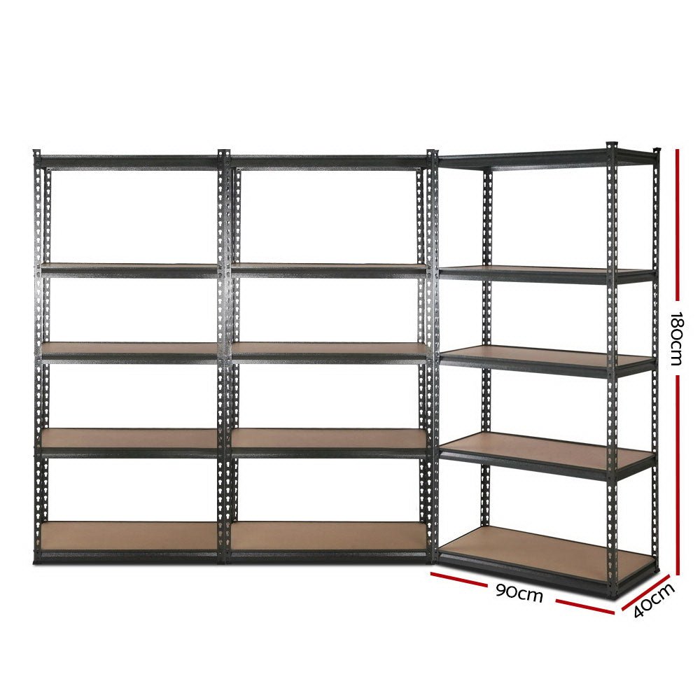 3x1.8M 5-Shelves Steel Warehouse Shelving Racking Garage Storage Rack Grey - Newstart Furniture